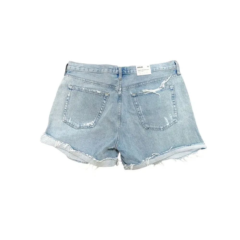 Agolde Parker Long with Cuff Denim Shorts Covet Blue Sz 32 New
